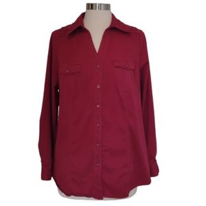 LANE BRYANT Shirt Button-Up Blouse 18 Cotton Stretch Maroon Red Plus Size